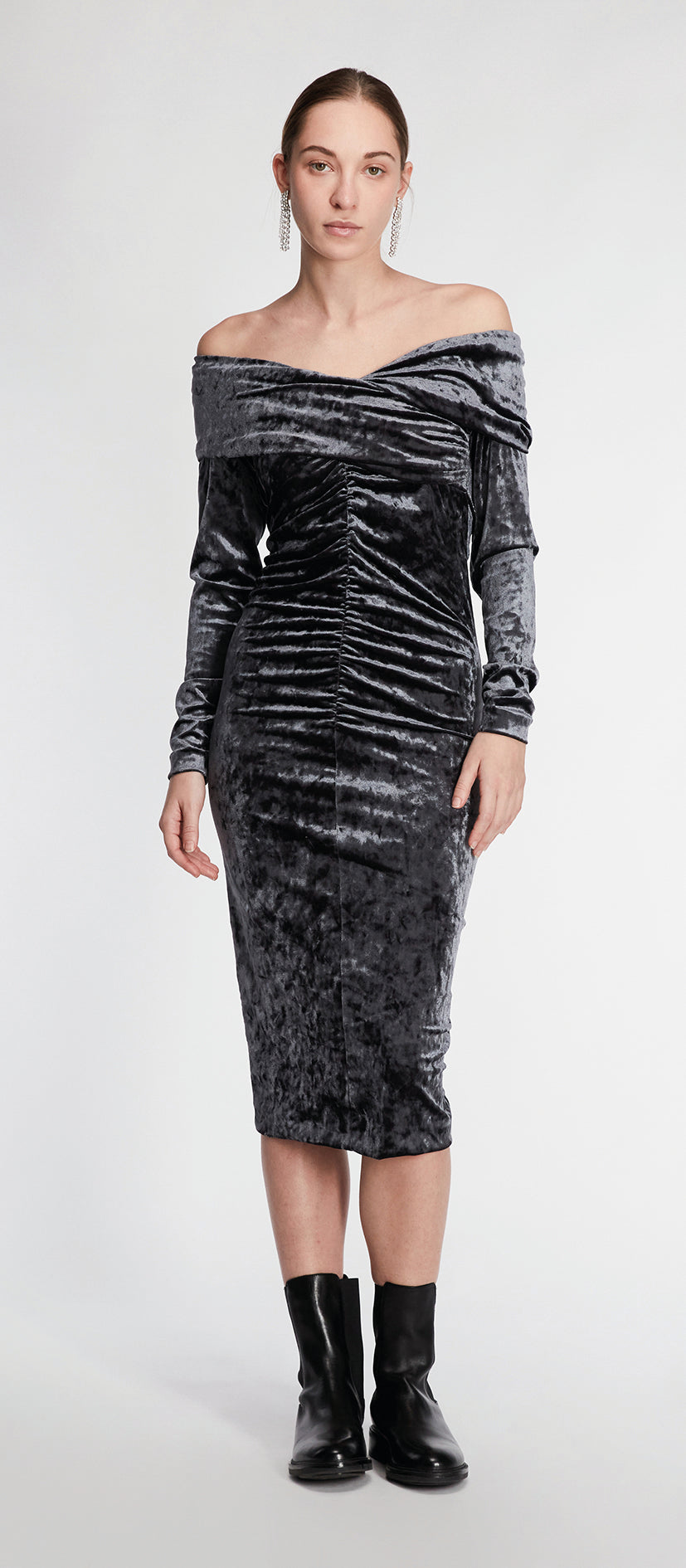 Velvet boat neck dress