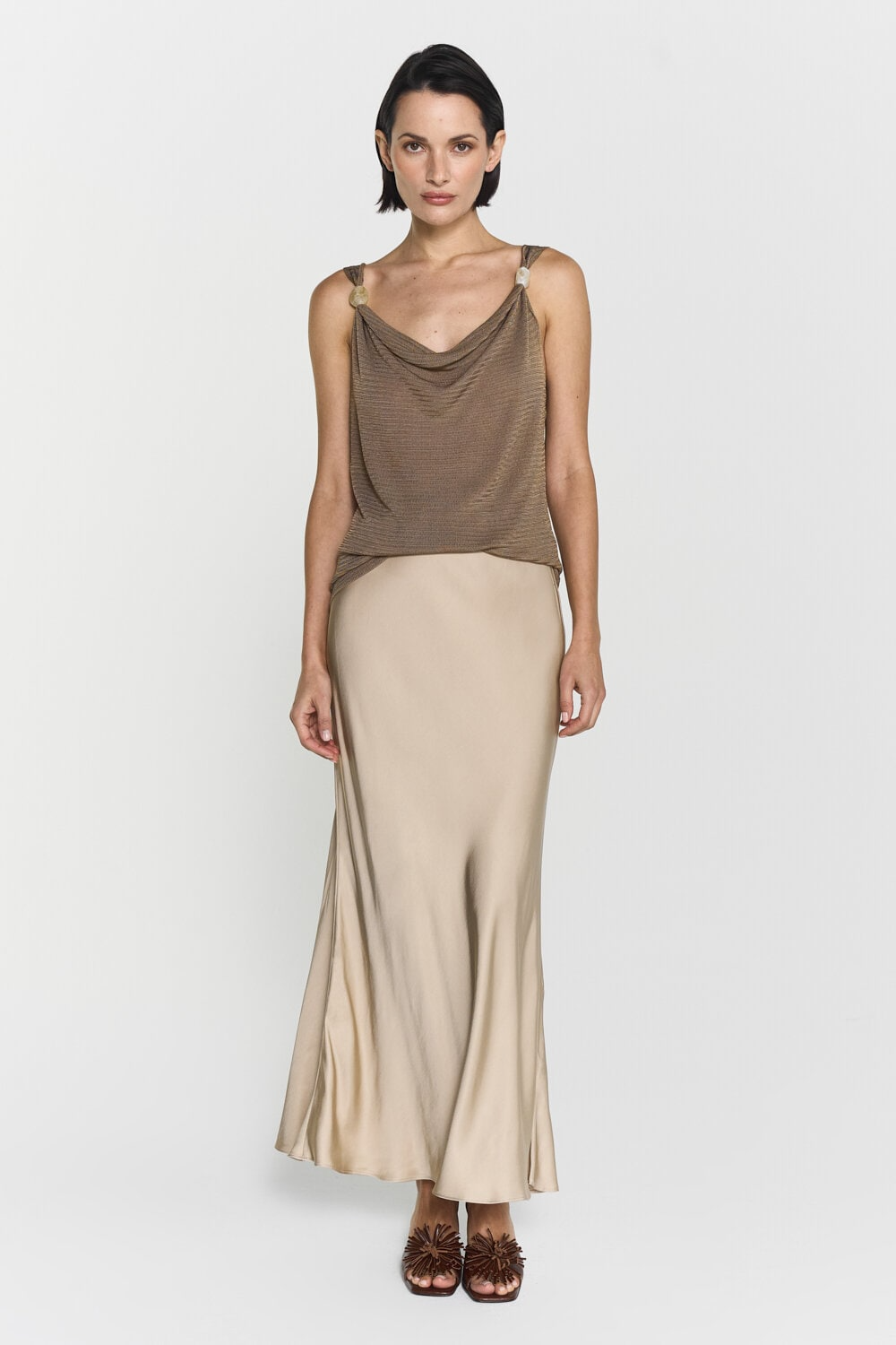 Nilea Satin Midi Skirt (White Pepper)