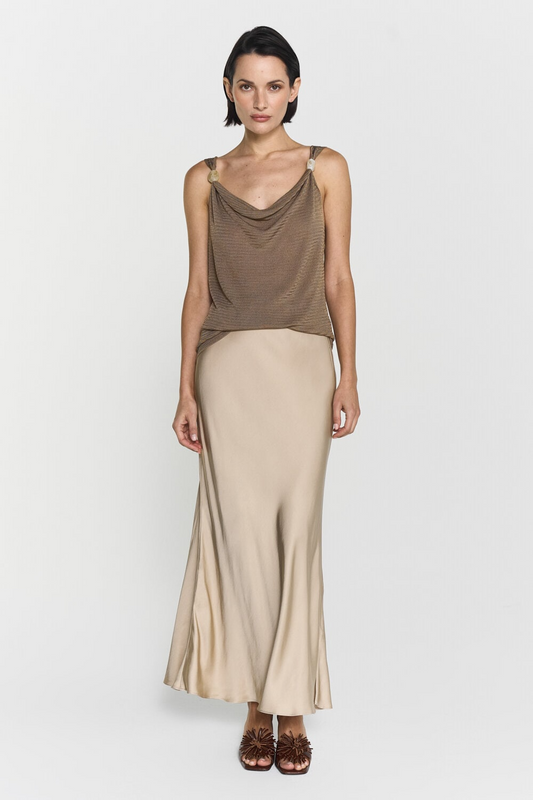 Nilea Satin Midi Skirt (White Pepper)