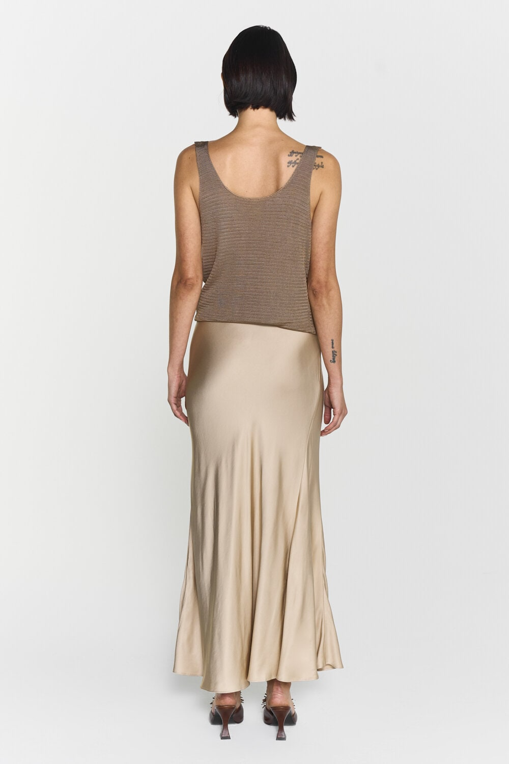 Nilea Satin Midi Skirt (White Pepper)