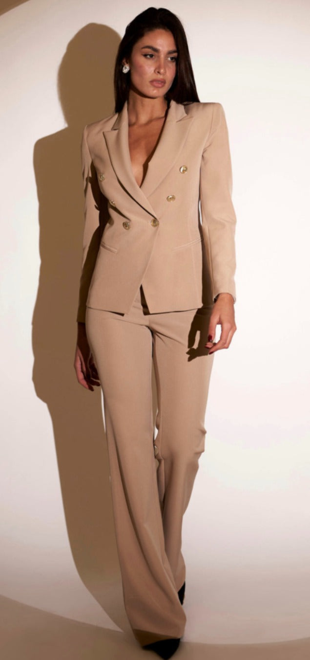 Flare cut high waist pants Beige