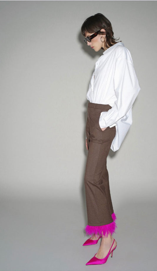 Wool blend pants with contrasting bangs