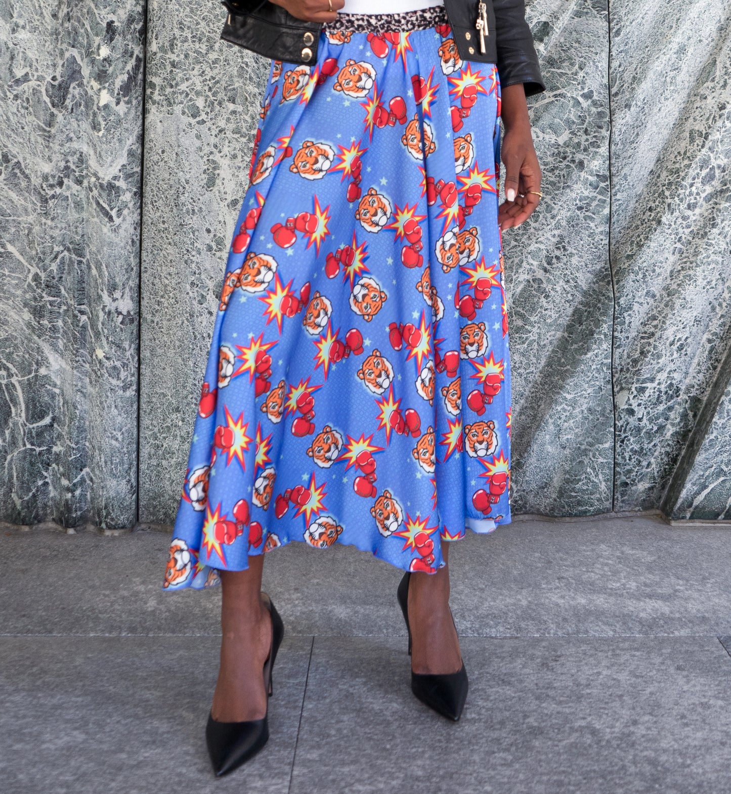 Tiger and glove printed satin sissy skirt