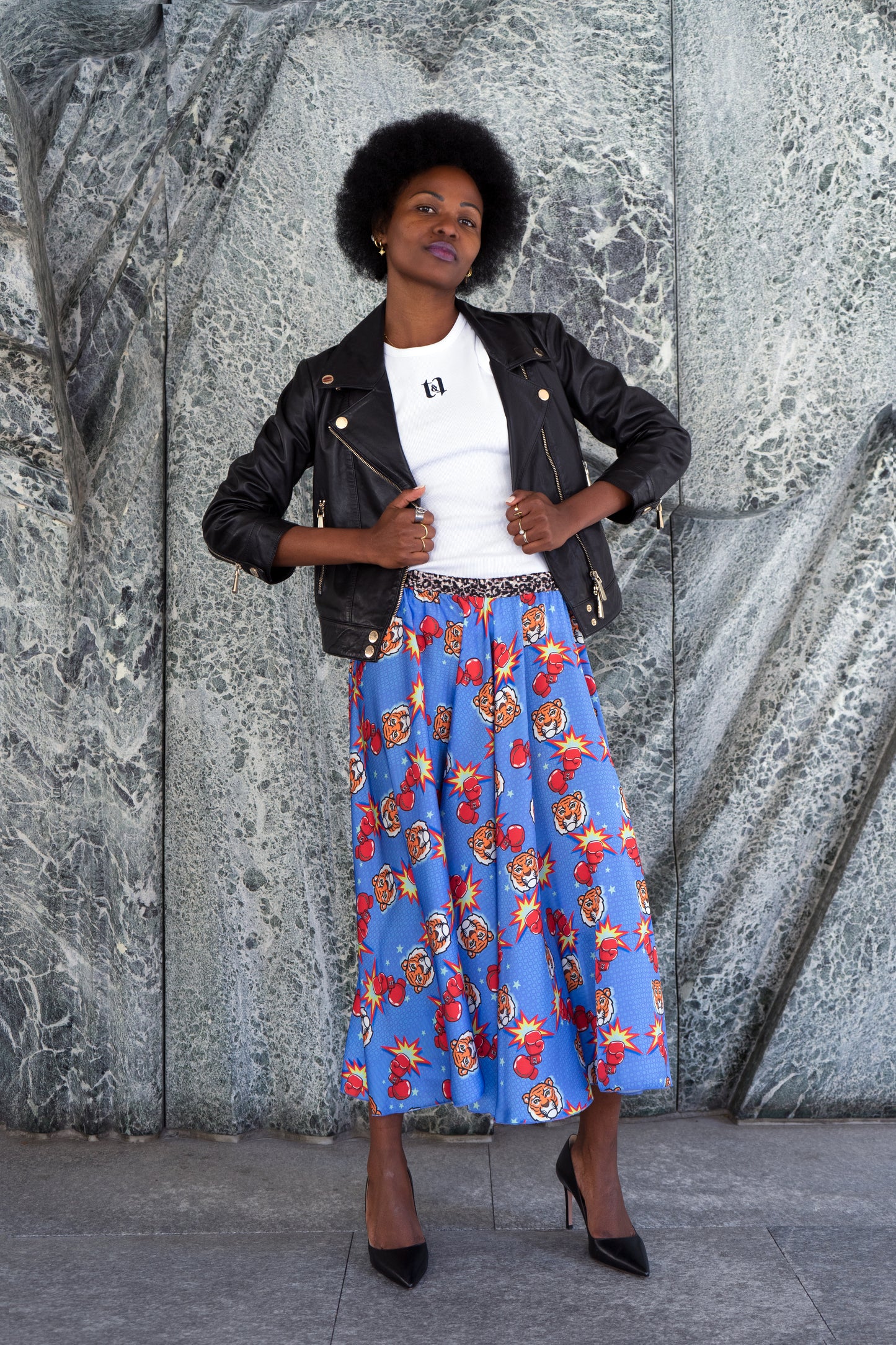 Tiger and glove printed satin sissy skirt