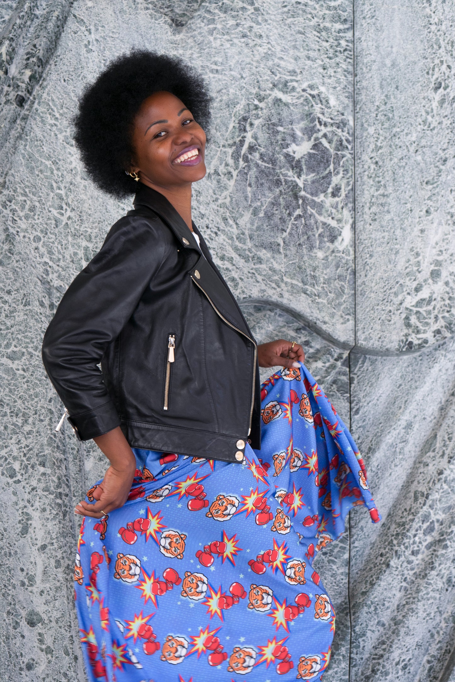 Tiger and glove printed satin sissy skirt