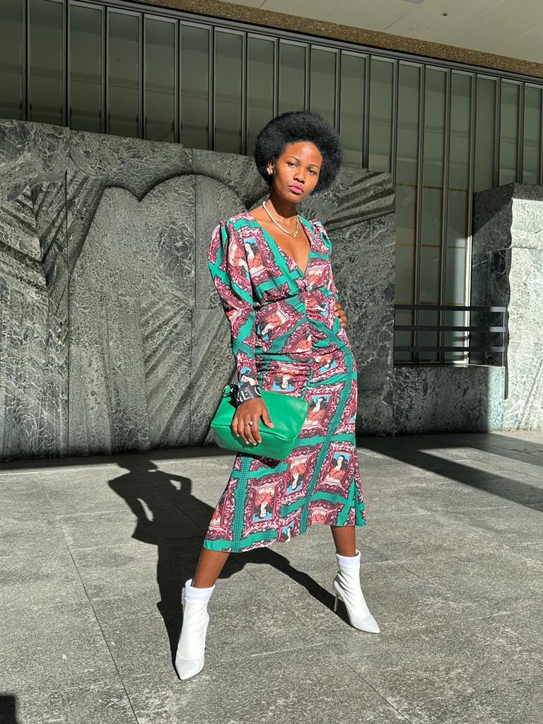 Mona Lisa print ruffled dress