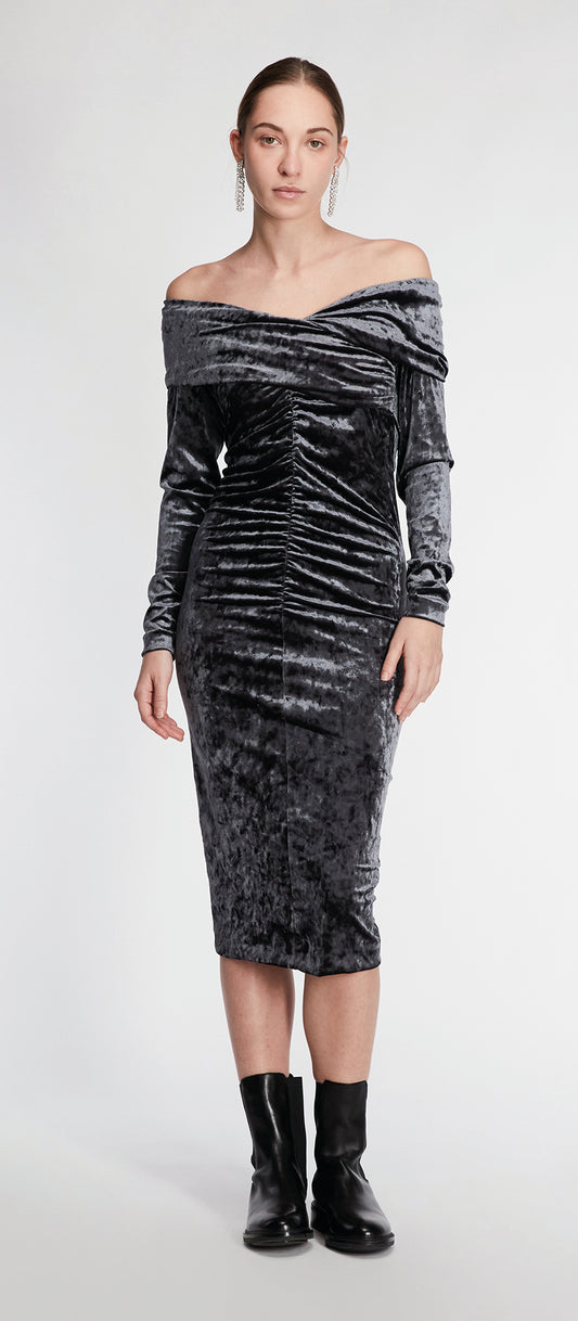 Velvet boat neck dress
