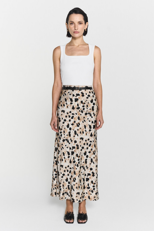 Nilea Satin Midi Skirt (Abstract Leo Print)