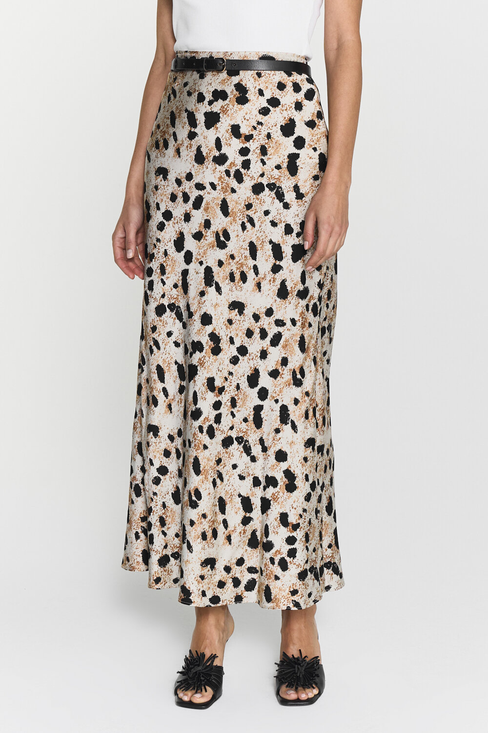 Nilea Satin Midi Skirt (Abstract Leo Print)