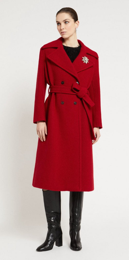 Red Wool Belted Coat