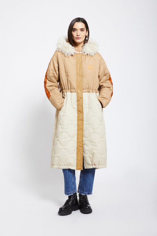 Long padded down jacket with hood