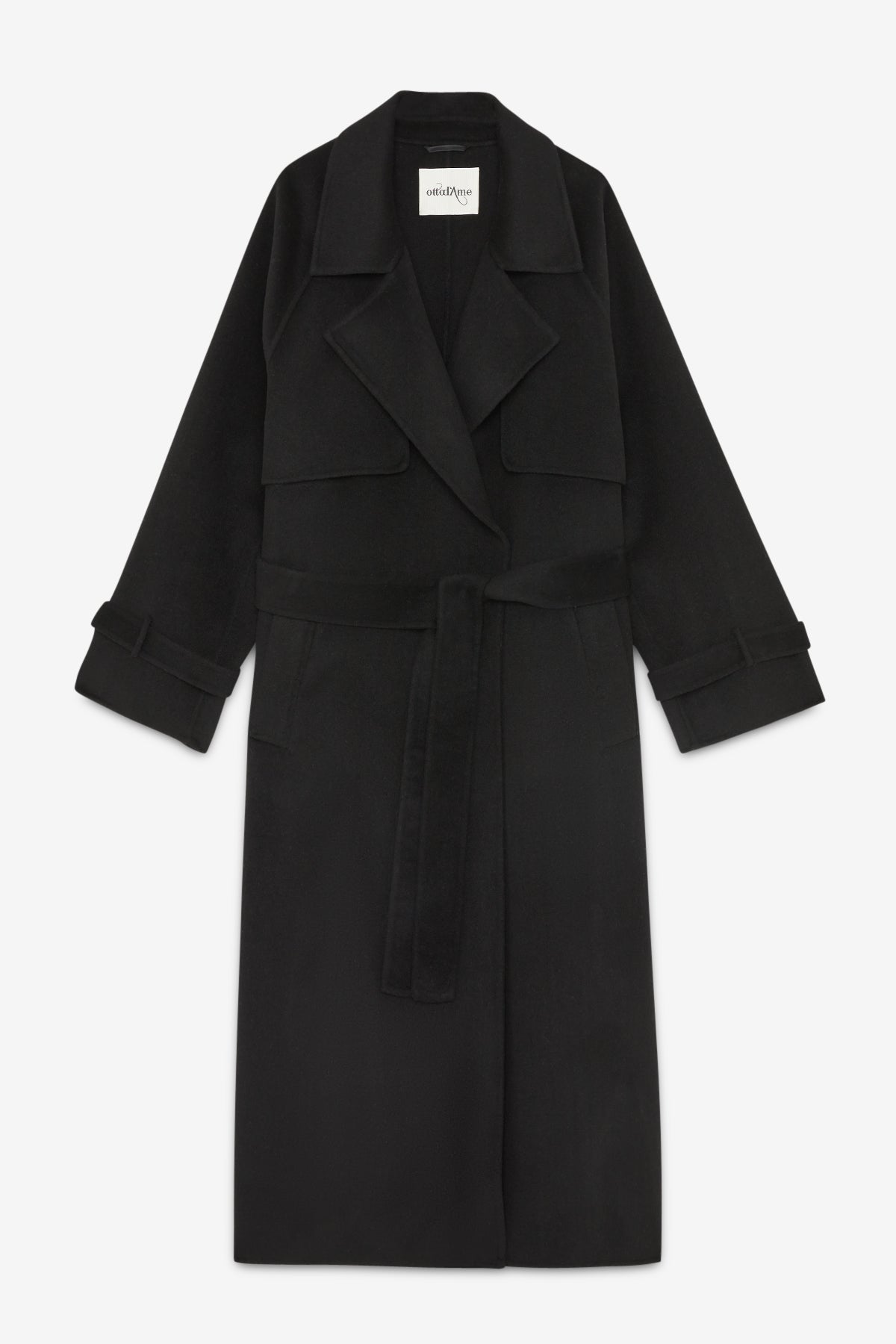 Wool-blend long trench coat