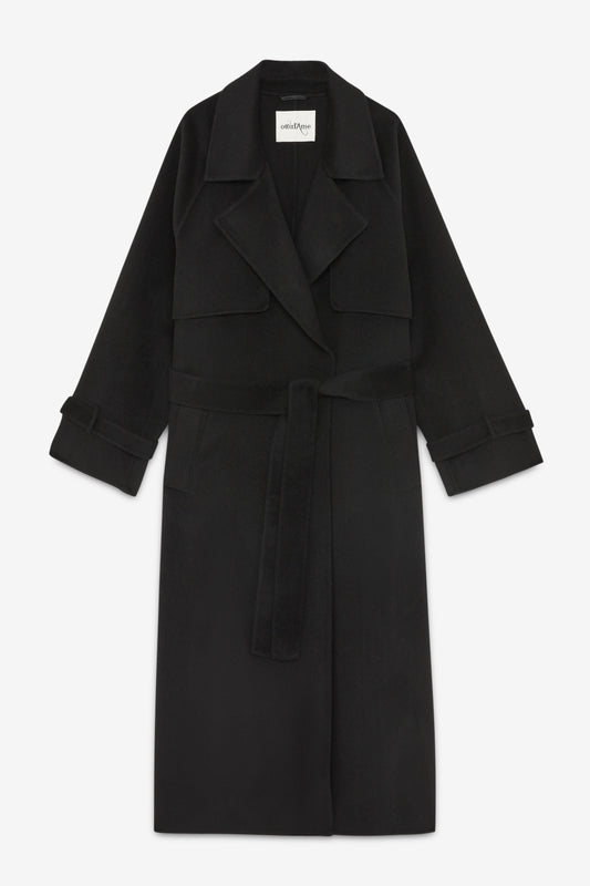 Wool-blend long trench coat