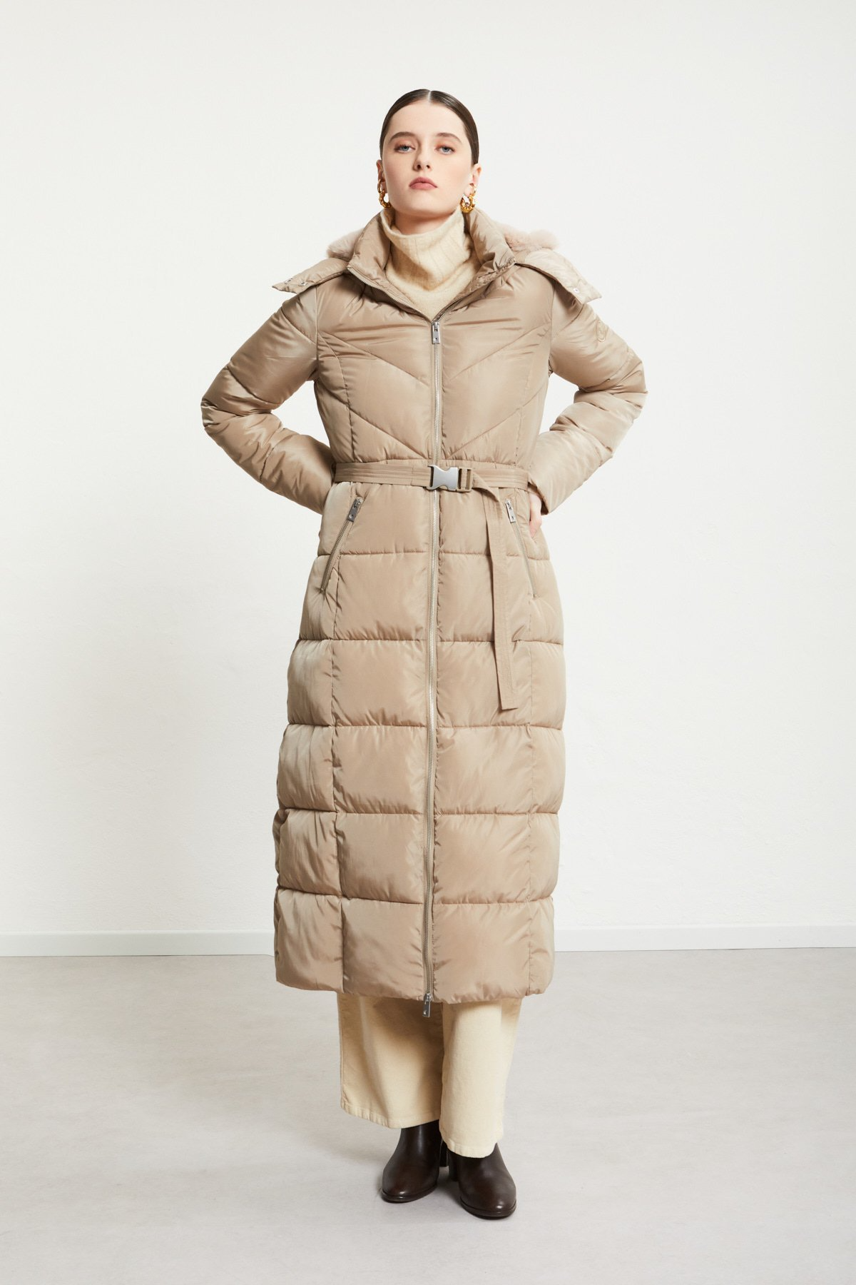 Long quilted down jacket