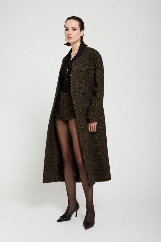 Double-breasted tweed coat