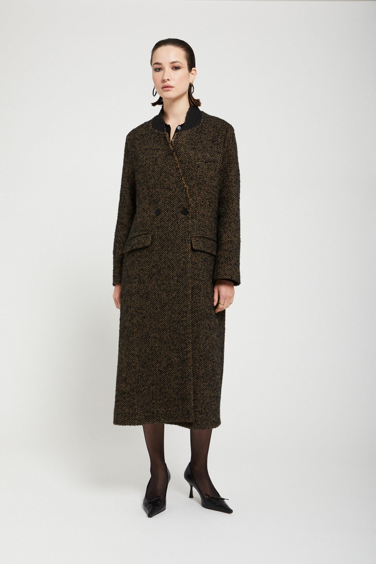 Double-breasted tweed coat