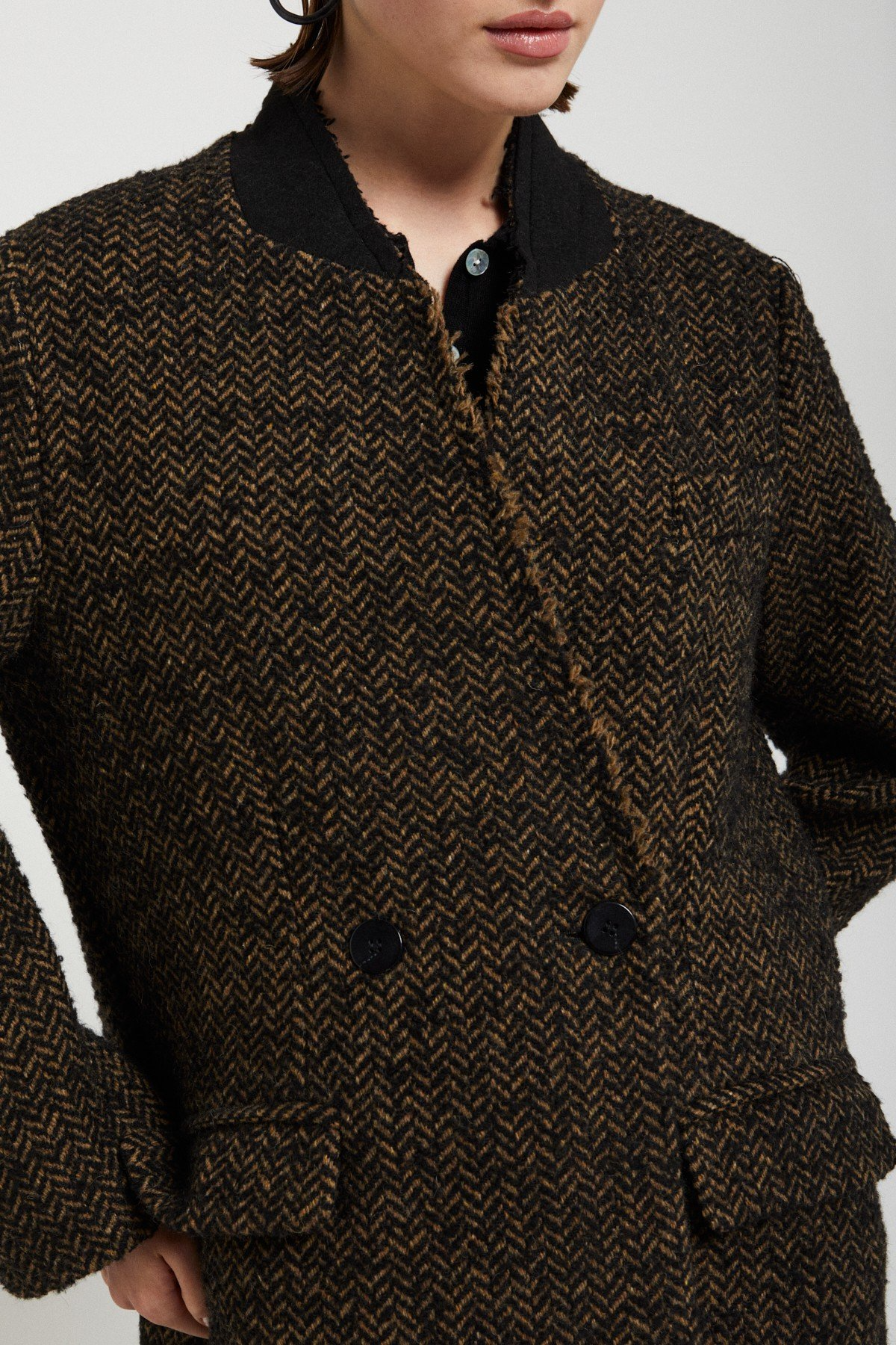 Double-breasted tweed coat