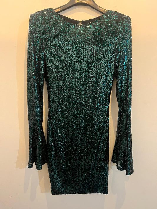 Green sequin long-sleeve dress