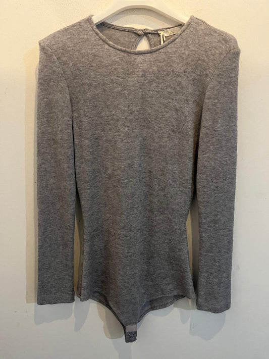 Grey jersey long-sleeve bodysuit