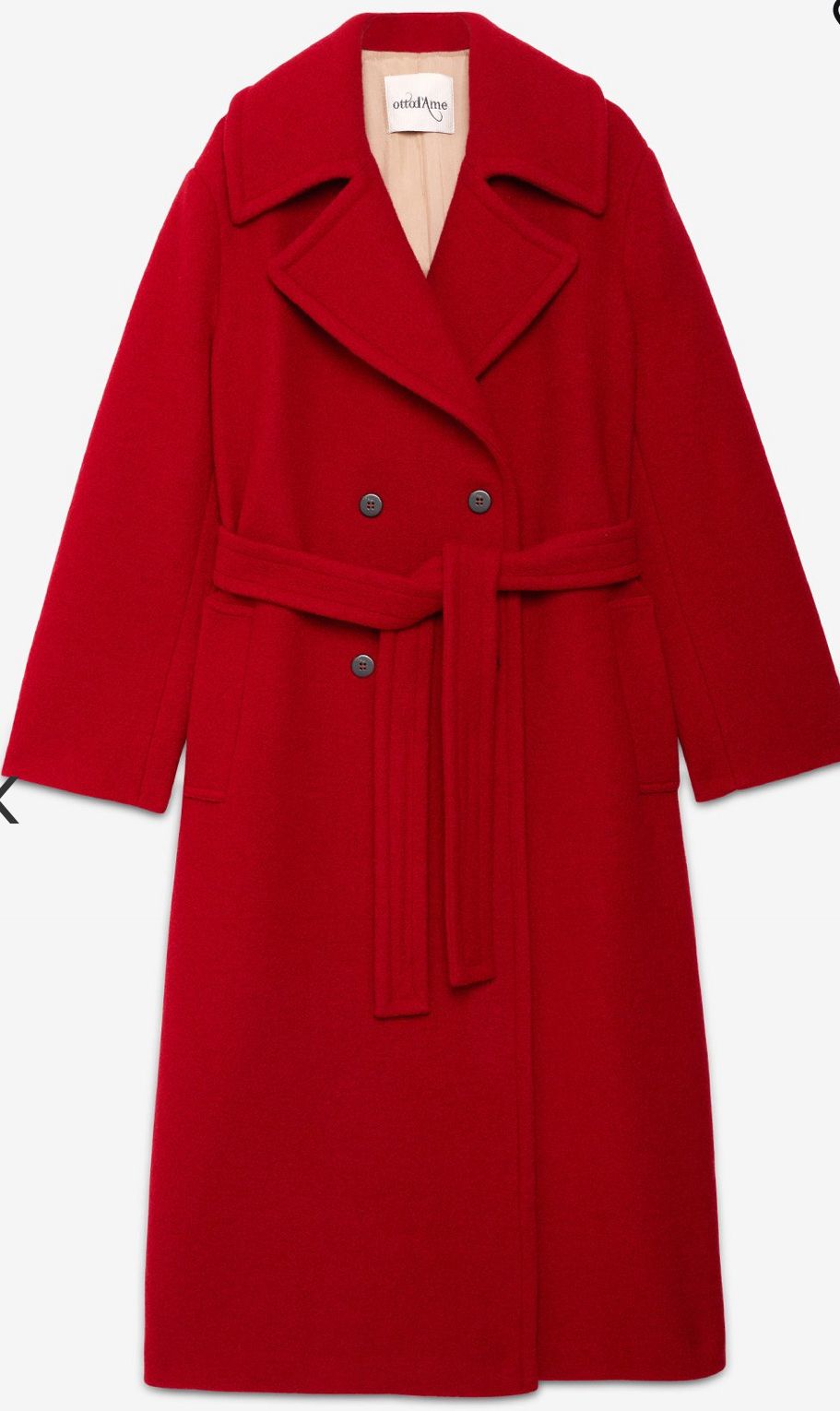 Red Wool Belted Coat