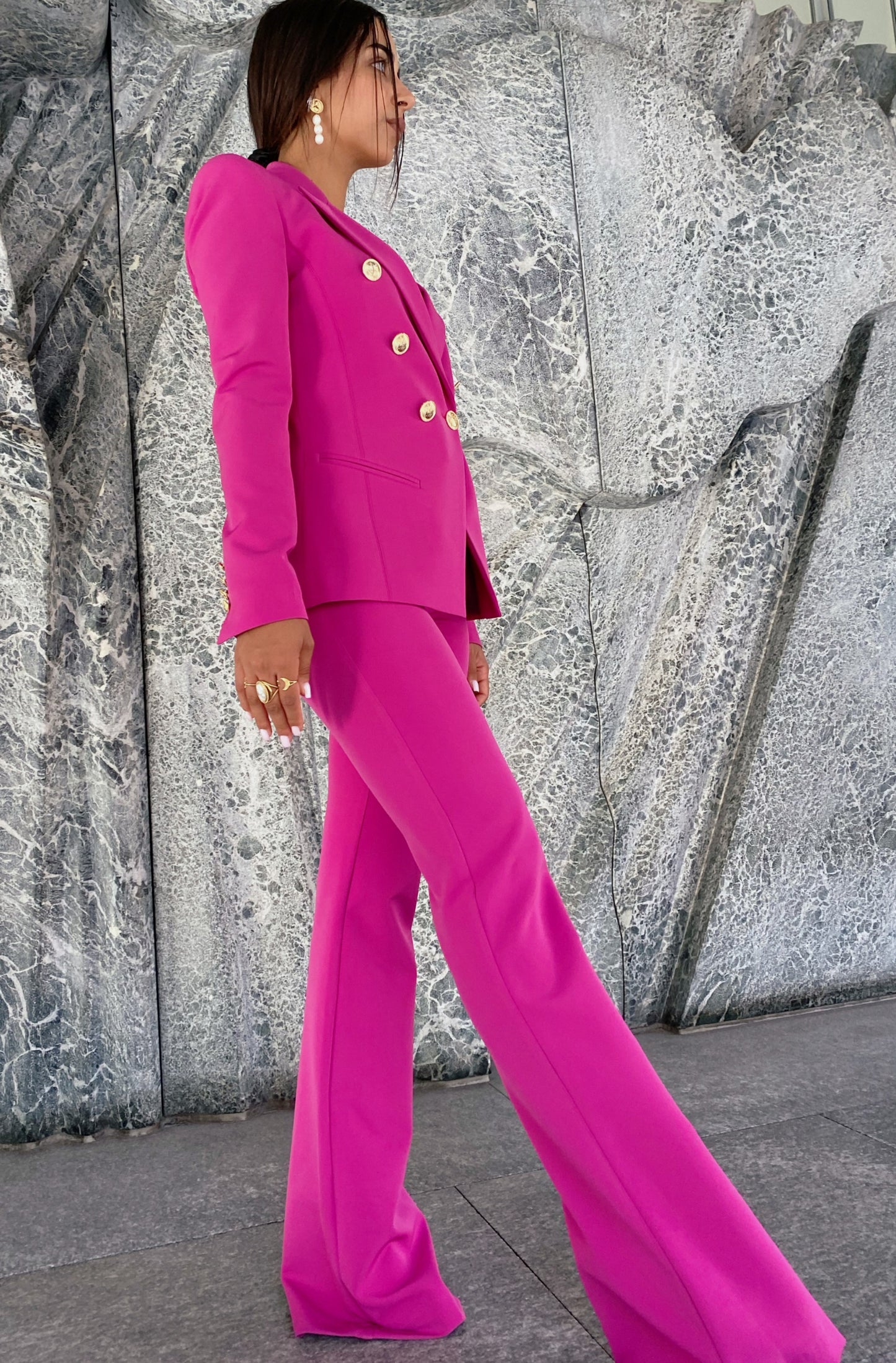 Flare high waist pants fuchsia